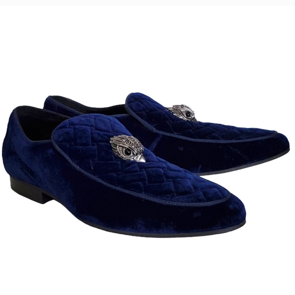 Kurt geiger mens size 41.5-8.5 eagle head quilted velvet slip on loafers blue